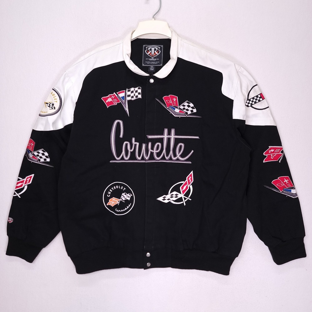 Vintage Corvette Racing Jacket JH Designs Chevy Black White 3XL Mens